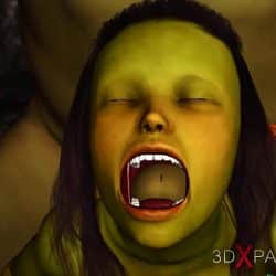 Green monster Ogre fucks hard a horny female goblin Arwen in the enchanted forest