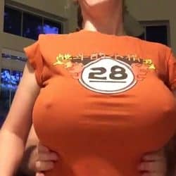 nerd with big tits orange shirt